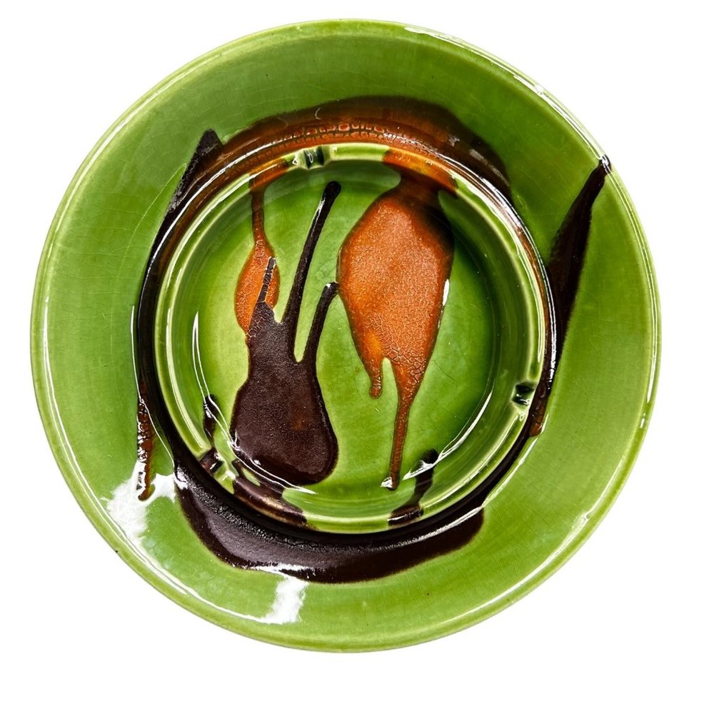Vintage Royal Haeger Ashtray 2069 Round Green Orange Brown 8.25 inch - Picture 4 of 10